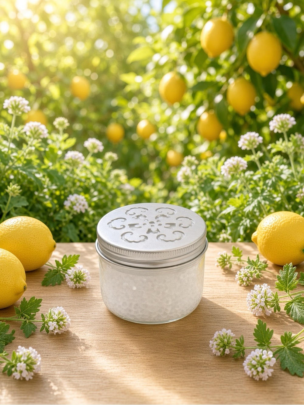 (1) Lemon Verbena Odor Eliminator Aroma Bead Jar | Litter Trash Closet Bath